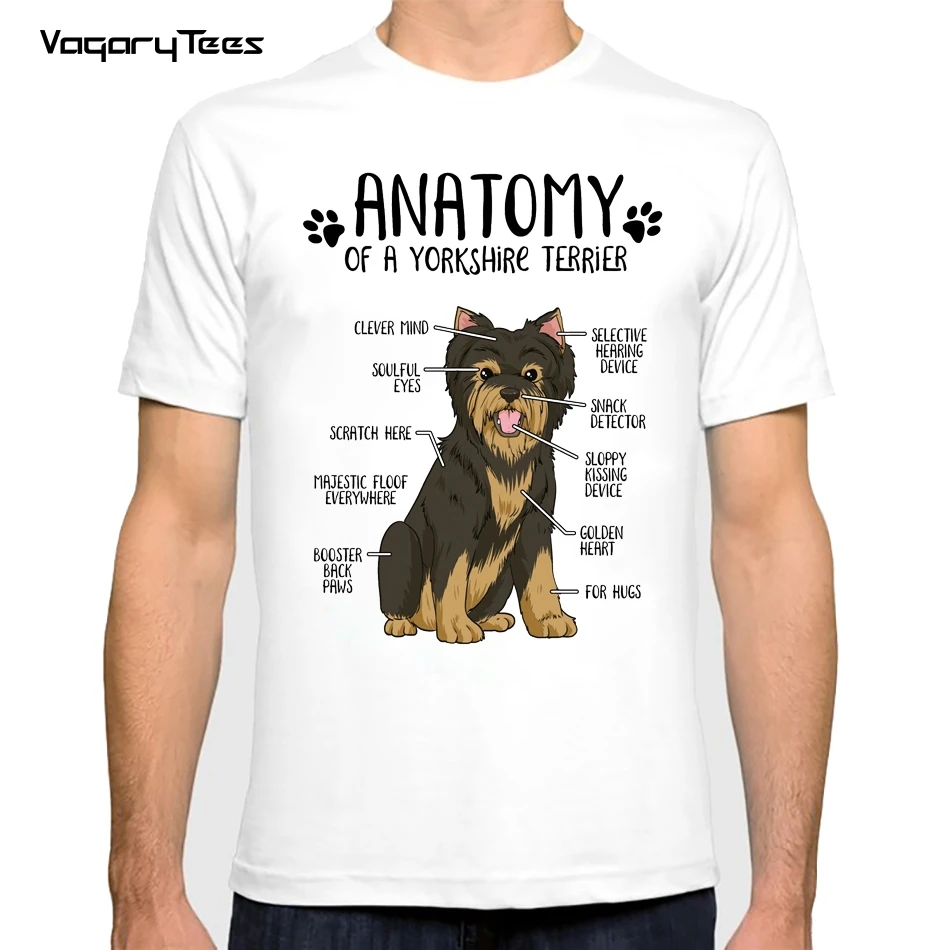 Забавната анатомия, подарък за фен на кучета Йоркширскому терьеру, мъжка тениска с принтом, сладки ежедневни блузи, прости тениски за любителите на кучета, градинска унисекс облекло