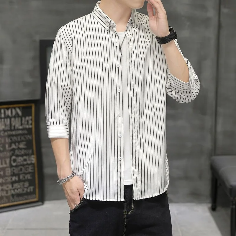 Мъжки тънък корейската риза, свободно палто с къс ръкав, Блузи, ризи мъжки дрехи Camisas y Blusa