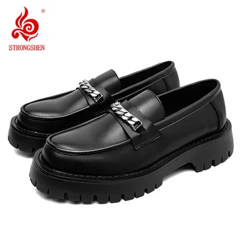 STRONGSHEN/ мъжки ежедневни обувки от естествена кожа на платформа; Лоферы ръчно изработени от Мокасина; на Модела обувки-oxfords без стягане; Мода Официална бизнес обувки