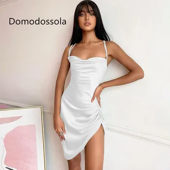 Пролетно-лятно женствена рокля с къса пола на рожден ден, бяло атласное рокля на спагети презрамки, выпускное рокля за парти, сексуална премяна Domodossola