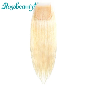 Rosabeauty Blond без пробора средна дължина 613 HD Прозрачни права Коса с дантелен закопчалка 4X4, цветни човешка коса Remy, Безплатна доставка