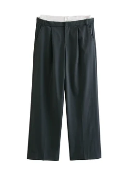 2023 Дамски Модерен Панталон в стил Мозайка със странични джобове, Реколта Дамски Панталони с ципове с Висока Талия, Mujer