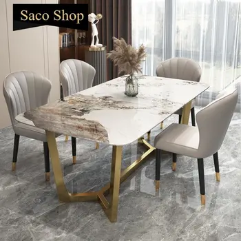 Трапезна маса с мраморен плот Дизайн на столове за ресторант Голямо семейство Модерен минималистичен кухненска маса за вечеря на Италиански Мебели