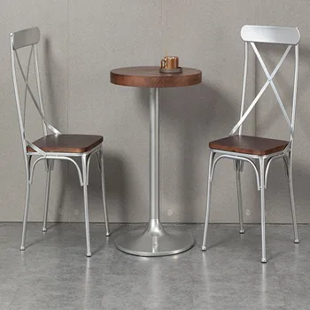 Уличен модерен ретро-iron художествен стол, стол за хранене от масивно дърво, стол за ресторант с мляко чай, офис салон, стол с метална облегалка, столове