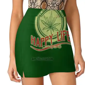 Дамски мини-пола Плевели / Ganja / Happy Life, Двуслойни поли с джобове, Спортни къси Панталони за фитнес, тичане, Пушенето на марихуана Weed Ganja