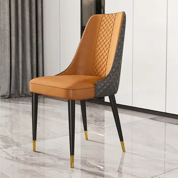 Столове за трапезария в хола на Луксозен дизайнерски кожен стол с облегалка и метални крака за почивка Sillas Nordica Мебели за дома