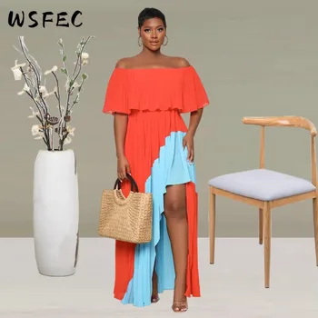 Елегантни вечерни рокли WSFEC S-XL за жени 2023, летни дрехи в африканския стил, къс ръкав, нарушения на сърдечния плиссированное вечерна рокля в стил мозайка