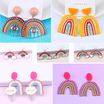 Преливащи висящи обеци за жени в минималистичную ивица, акрилни творчески обеци Macaron Rainbow Любовник в бохемски стил, подарък за празниците