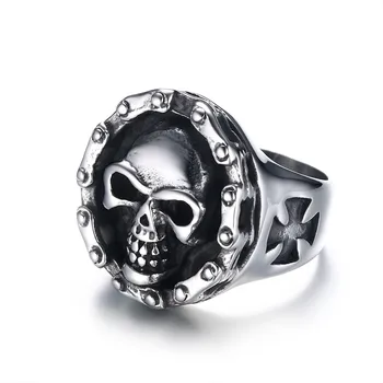 Модерен пръстен с виртуален скелет, персонални класически пръстен с главата на призрак от титанов стомана, велосипедна верига, пръстен в стил пънк, мъжки бижута bague homme