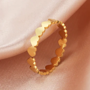 Amaxer сребърен цвят, отворени пръстен със сърца за жени, Хипоалергичен модно регулируема сватбена халка от неръждаема стомана, бижута подарък за момичета