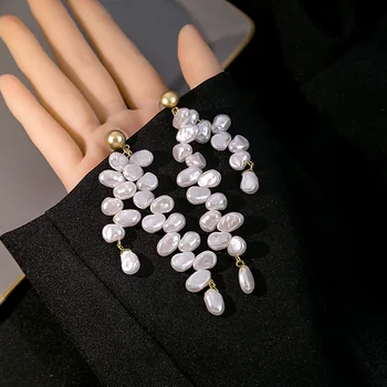 Корейски модни дълги обеци-капки с нередовни перли в бароков стил за жени, бижута и аксесоари за сватбени партита