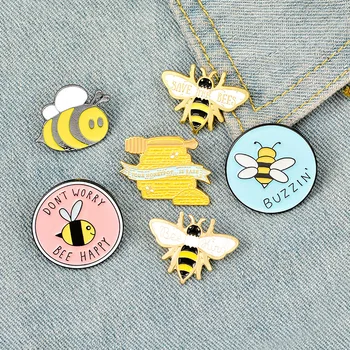 Пчела емайл игли потребителски гомофонной бъдете добри да запазите пчела брошка чанта дрехи на ревера на жени розов син кръг иконата на пчелен мед бижута подарък