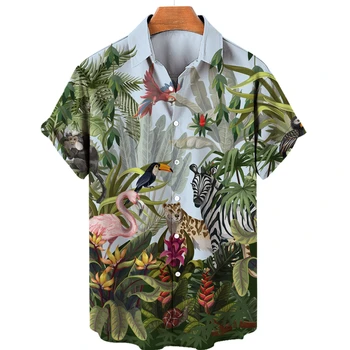 По-големи Размери, хавайски мъжки ризи с животни на тропическите гори, 3D печат, мъжки свободни дишащи летни улични ежедневни гривни с къс ръкав
