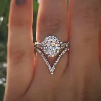 Луксозно V-образен пръстен Huitan за жени с покритие от блестящи цирконии 2023, модерни сватбени халки за годеж, съвременни модни декорации за партита