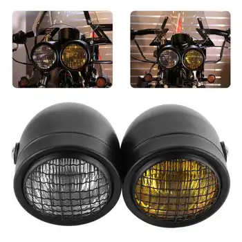 8,2-инчов ретро-фар, кръгли двойни лампи, жълто-бяла светлина, универсален за мотоциклетни стил
