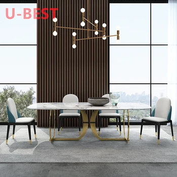 U-BEST Light Луксозна комбинация на обедната маса и стол от шисти в малък апартамент Модерен проста правоъгълна маса от мрамор, висок клас