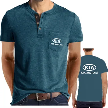Модерна мъжка тениска с принтом лого на автомобил Kia, благородна лятна удобна тънка мъжка риза с къси ръкави в бизнес стил, тениска, топ