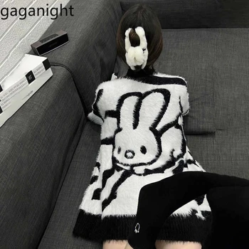 Жена жаккардовый пуловер Gaganight, мек лепилен пухкав заек, Женски 2023, есенно-зимния корейски сгъсти вязаный топ