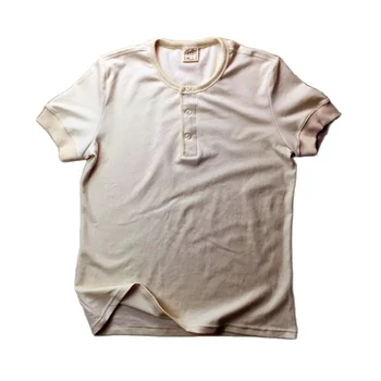 Мъжка тениска с яка Хенли, къси ръкави, реколта тениска с ребристыми белезници на лятото, ежедневни модни дрехи от органичен памук, за мъже