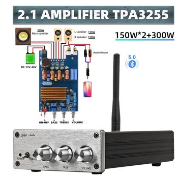 HIFIDIY Готови продукти, машина 2.1 Субуфер Усилвател на Динамиката на TPA3255 Аудио 150 W * 2 + 300 W Субуфер Независим Bluetooth 5.0