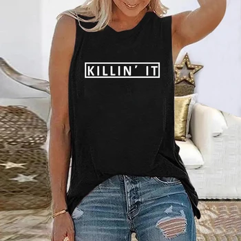 Seeyoushy KILLIN'It 2023, Лятна Нова Дамска тениска без ръкав, с кръгло деколте Y2K, Эстетичная Дамски градинска дрехи, Всекидневни женски топ за почивка