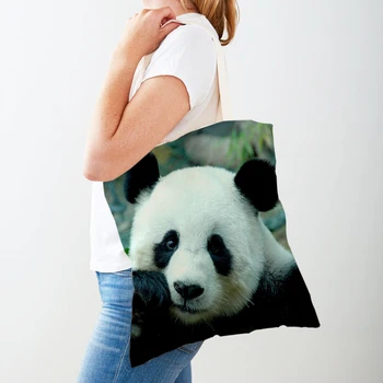 Диво Животно, скъпа китайска Панда, женски холщовые на чанта за пазаруване за Многократна употреба, двустранни, дамски пътна чанта на рамото за момичета, чанта за количка, чанта