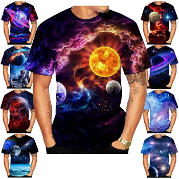 Лятна Модна Тениска с 3D Принтом Galaxy Space За Мъже И Жени, Ежедневни тениски с къс ръкав