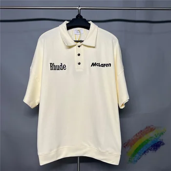 Тениска с абрикосовой бродерия RHUDE За мъже и Жени, Дишаща Тениска с ревери, Върхове Rhude Тениска