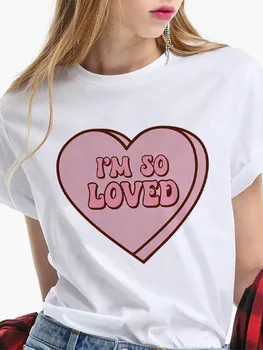 Женска тениска с изображение, тениска с къс ръкав и принтом, Ежедневни дамски облекла, Потници, графична тениска 2023, Тениска формата на сърце в стил Харадзюку