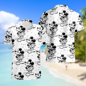 Хавайска риза Disney с Мики Маус, мъжка риза Disneyland с къс ръкав и копчета, ежедневни модерна плажна риза, реколта върховете