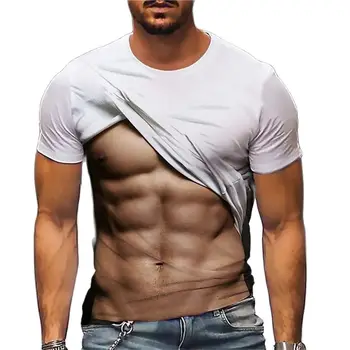 Забавно облекло, мъжки t-shirt, мускулест мъжки модел, 3D тениска с принтом, лятна риза в стил харадзюку с къс ръкав, блузи, улични ежедневните свободни тениски, потници