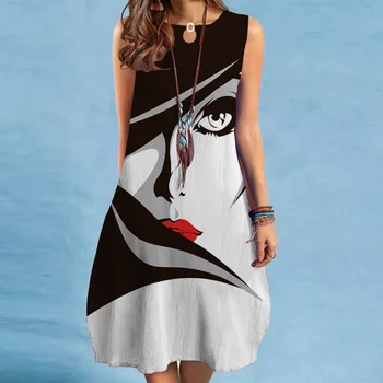 Жена Без сарафан без ръкави в стил ретро с флорални принтом, празнична рокля с дължина до коляното 2023, ежедневни летни рокли в стил бохо