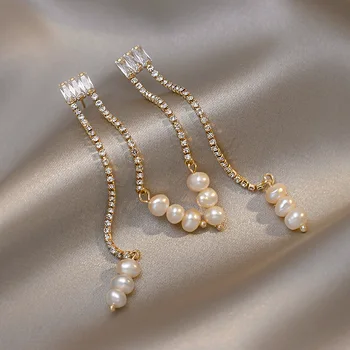 Красиви обеци с пискюли от изкуствена перла с цирконием, корейски стил, новост 2023, мода декорация за рожден ден, парти