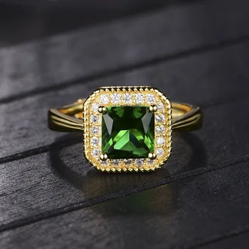 Нов стил благороден изумруд квадратна имитация на зелен турмалин отворен пръстен женски