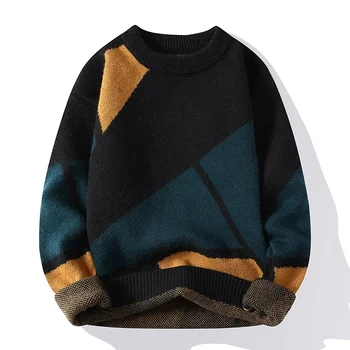 Нов зимен красив дебел топъл вязаный пуловер 2023 г., пуловери с дълъг ръкав и кръгло деколте, елегантен вълнен пуловер за мъже