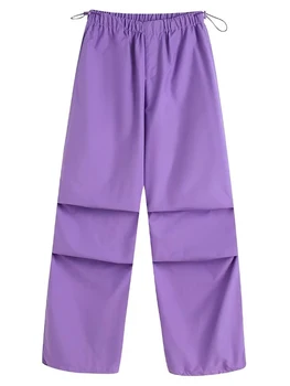 Дамски ежедневни обикновен панталон-карго, модни широки, свободни панталони с висока талия и завязками, женски улични дълги панталони
