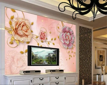 тапети beibehang за всекидневната, фотообои по поръчка, романтични розови тапети за спалнята, бижута тапети за стени, на рула