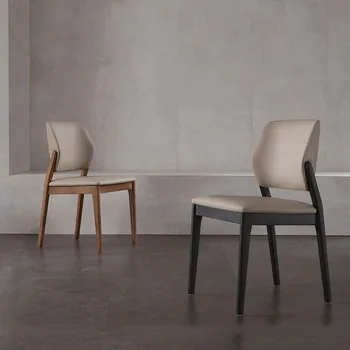 Дизайнерски кожени трапезни столове с дървени крака Уникален пол Евтини трапезни столове за всекидневна Луксозни Мързеливи модни меки Sillas Предмети от бита