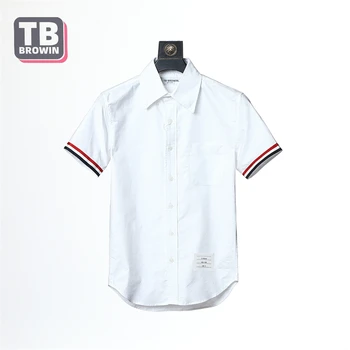 TB BROWIN, мъжка риза с четири ленти, горно облекло с лента, поплин, тънки ежедневни памучни блузи в корейски стил с къс ръкав