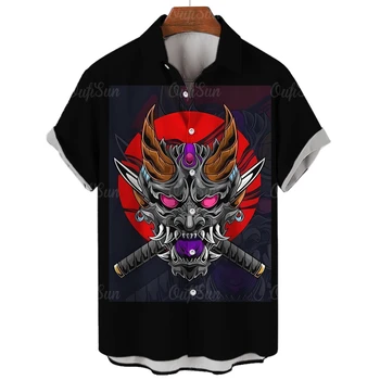 Оригинална Мъжка риза в стил Ретро Slim Fit Samurai Horror С Японски Принтом Camisa Masculina, всеки ден на Улицата Ризи И Блузи, Големи Размери