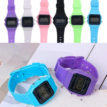Ръчен часовник с каишка силикон, женски цветни led цифров часовник, мъжки спортни часовници с квадратна каишка, ежедневни прозрачен цифров часовник