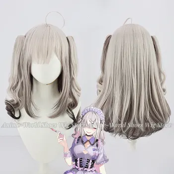Перука за cosplay VTuber Sukoya Nikola, разделени коса Indir и двойно опашка, синтетични перука без коса, шапка