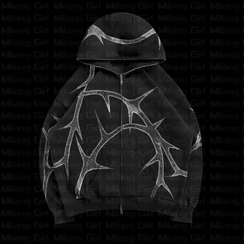 Кристали hoody с качулка на цип hoody пуловер Harajuku гръндж y2k мъжките дрехи дамски Хип-хоп негабаритная градинска hoody емо