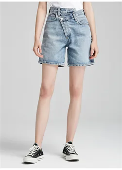 Лято 2020 г., нов модерен индивидуален дизайн, висока талия, выстиранные реколта избелени универсални женски директни дънкови къси панталони, на Мода