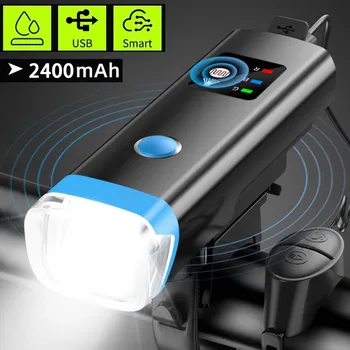 Интелигентен сензор за осветление, колоездене предните светлини с клаксоном, USB Акумулаторна велосипедна светлината на прожекторите, водоустойчив МТБ пътен велосипеден фенерче, камбанка