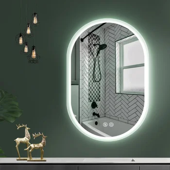 Огледало за баня 40X24 инча с подсветка\ Противотуманное led огледало с регулируема яркост за стена с докосване \ Без овално умно