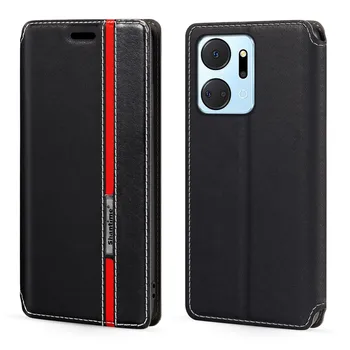 За Huawei Honor X7a 5G Case, модерен многоцветен кожен флип калъф с магнитна закопчалка и държач за карти 6,75 см