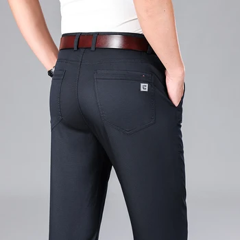 Летни нови мъжки луксозни тънки ежедневни панталони от плат Лиоцелл, класически стил, свободни преките бизнес панталони участък, на мъжката марка, черен