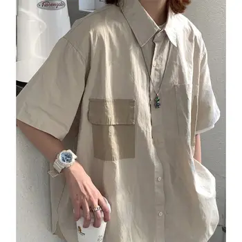 2023 Корейската мода лятна риза с копчета за мъже и жени, японската модна градинска дрехи, Реколта блуза Y2k, вещи от първа необходимост, обикновени дрехи