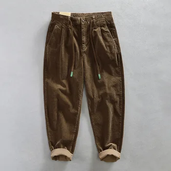 Есенно-зимни нови мъжки класически вельветовые ежедневни панталони, удобни памучни ретробрюки-карго с голям джоб и завязками AZ324